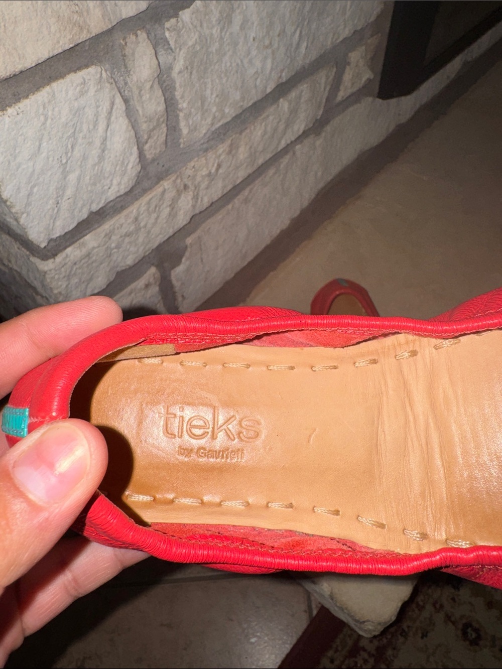 Tieks Red Ballet Flats with Teal Soles - Picture 4 of 10